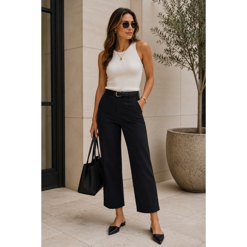 Eileen Fisher Women's Medium Black Wide Leg Crop Pants Pull‎ On Quiet Luxury